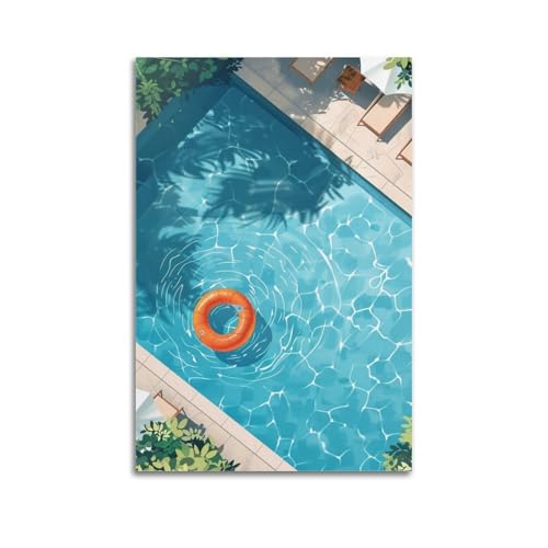 JIDUHON Landschaftsposter "Summer Pool Float.jpg", moderne Wandkunst, Leinwand, ästhetische Dekoration, Gemälde, 40 x 60 cm, ungerahmter Stil von JIDUHON