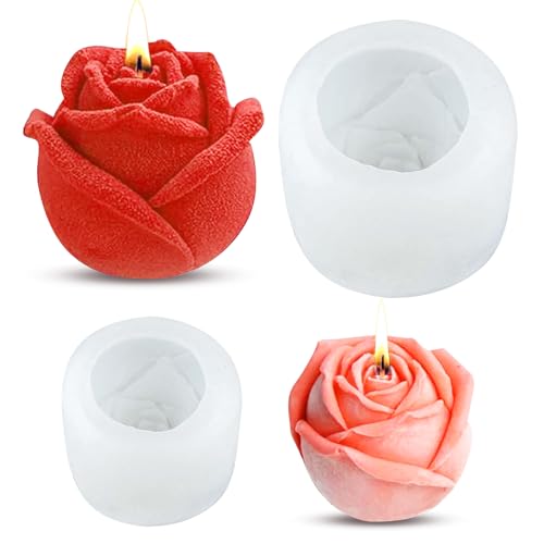 2 Stück Silikonform Blumen Silikonformen Kerzen Silikonform Rose 3D Rosen Blumen Kerzenform für die Herstellung von handgefertigten Duftkerzen, Seifen, Gips Harzhandwerk, etc von JIEBAO