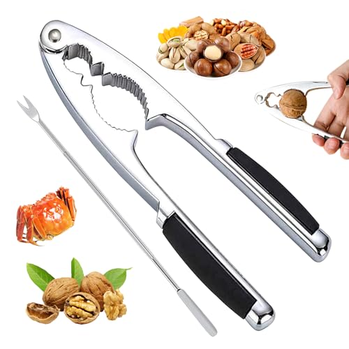 JIEBAO Walnussknacker mit 1 Pcs Edelstahl Gabeln Multifunktionaler Nussknacker Edelstahl Nußknacker mit Rutschfestem Griff hochwertiger Nuss-Knacker für Maronen/Haselnuss/Walnuss/Meeresfrüchte von JIEBAO