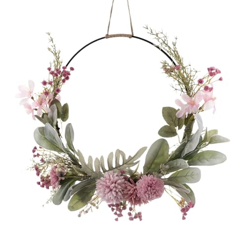 JIEBWCHA Frühlingskranz Metallring, Metallring Hochzeit Blumenkranz Deko, Türkranz Frühling Aus Künstlichen Blumen Und Pflanzen, 41cm Künstliche Türkranz Deko - Künstliche Blumen Orchidee von JIEBWCHA