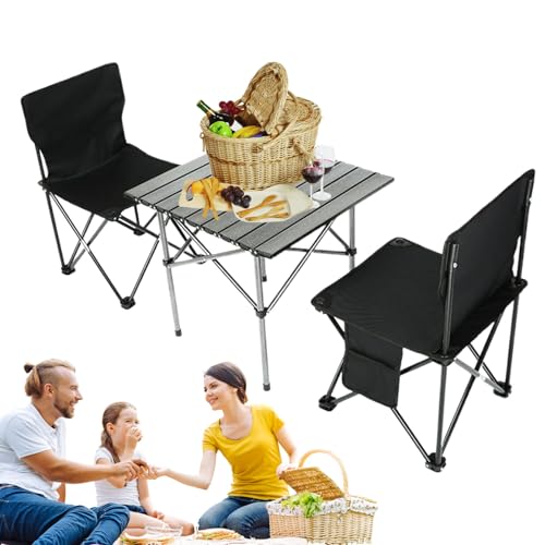 JIEBWCHA Klappcampingstuhl Mit Tisch - Campingtisch Mit Klappstühlen Klappbares Camping-Set - Klappbare Outdoor-Möbel Aus Oxford-Stoff Wasserdicht Für Wanderung, Picknick & Angeln von JIEBWCHA