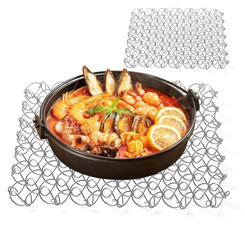 JIEBWCHA Spiraldraht Untersetzer Aus 304 Edelstahl 17,5x17,5x1,5cm, Hitzebeständige Topfuntersetzer Für Camping, Küche Und Outdoor, Luftiges Design Zur Tischschutz Und Dekoration von JIEBWCHA