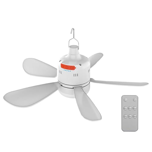 JIEBWCHA Tragbarer Deckenventilator Mit Licht Und Fernbedienung Zelt Deckenventilator Für Camping Wasserdicht Mit Fernbedienung Und Licht Für Pavillon, Zelt, Terrasse RV Decks Terrassen von JIEBWCHA