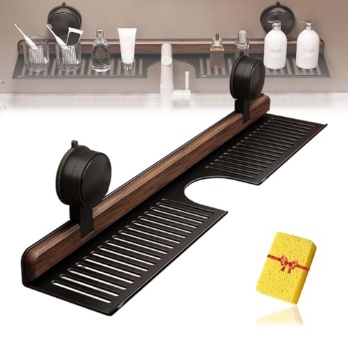 JIEBWCHA Walnut Shelf with Suction Cup 40 cm Walnut Bathroom Kitchen Suction Cup Shelf Robuste Bohrfreie Installation Platzsparender Wall Mounted Für Küchen Schlafzimmern Badezimmern von JIEBWCHA