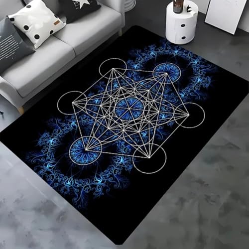 JIEDEDIAM 3D-Druck mysteriöser geometrischer Muster-Teppich mit Blume des Lebens, Wohnzimmer-Büro-Vier-Jahreszeiten-Matte, Kinderspiel-Krabbelmatte von JIEDEDIAM