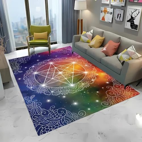 JIEDEDIAM 3D-Druck mysteriöser geometrischer Muster-Teppich mit Blume des Lebens, Wohnzimmer-Büro-Vier-Jahreszeiten-Matte, Kinderspiel-Krabbelmatte von JIEDEDIAM