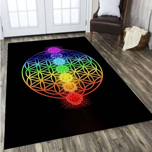 JIEDEDIAM 3D Galaxie Sternenhimmel Blume des Lebens Meditationsteppich, Outdoor spirituelle Yoga Zen Mandala Türmatte Garten Eingang Bodenmatte von JIEDEDIAM