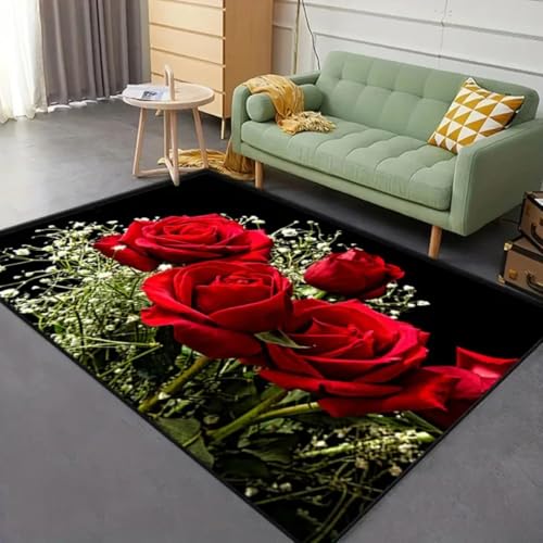 JIEDEDIAM 3D-Gedruckter Rosenmuster-Teppich mit großem roten romantischen Blumenmuster für Mädchenzimmer, Badezimmer, Schlafzimmer, Wohnzimmerdekoration JIEDEDIAM 3D-Gedruckter Rosenmuster-Teppich mit großem roten romantischen Blumenmuster für Mädchenzimmer, Badezimmer, Schlafzimmer, Wohnzimmerdekoration von JIEDEDIAM