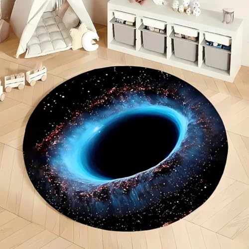 JIEDEDIAM 3D-Gedruckter runder Teppich mit Universum, Galaxie, Schwarzes Loch, Kinderspielmatte, Wohnzimmer, Schlafzimmer, Bodenmatte, Computerzimmer, Stuhl, rutschfeste runde Matte von JIEDEDIAM