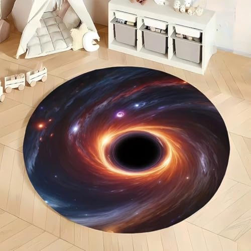 JIEDEDIAM 3D-Gedruckter runder Teppich mit Universum, Galaxie, Schwarzes Loch, Kinderspielmatte, Wohnzimmer, Schlafzimmer, Bodenmatte, Computerzimmer, Stuhl, rutschfeste runde Matte von JIEDEDIAM