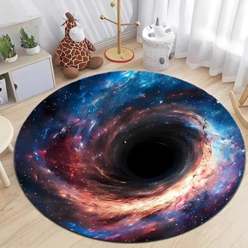 JIEDEDIAM 3D-Gedruckter runder Teppich mit Universum, Galaxie, Schwarzes Loch, Kinderspielmatte, Wohnzimmer, Schlafzimmer, Bodenmatte, Computerzimmer, Stuhl, rutschfeste runde Matte von JIEDEDIAM