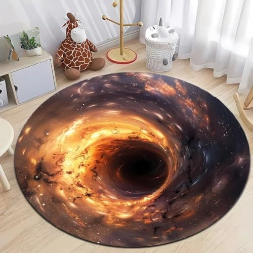 JIEDEDIAM 3D-Gedruckter runder Teppich mit Universum, Galaxie, Schwarzes Loch, Kinderspielmatte, Wohnzimmer, Schlafzimmer, Bodenmatte, Computerzimmer, Stuhl, rutschfeste runde Matte von JIEDEDIAM