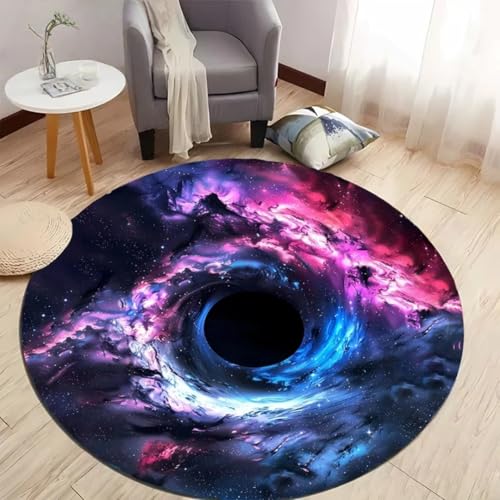 JIEDEDIAM 3D-Gedruckter runder Teppich mit Universum, Galaxie, Schwarzes Loch, Kinderspielmatte, Wohnzimmer, Schlafzimmer, Bodenmatte, Computerzimmer, Stuhl, rutschfeste runde Matte von JIEDEDIAM