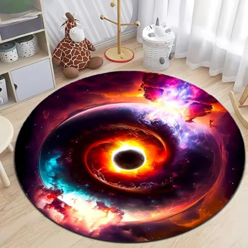 JIEDEDIAM 3D-Gedruckter runder Teppich mit Universum, Galaxie, Schwarzes Loch, Kinderspielmatte, Wohnzimmer, Schlafzimmer, Bodenmatte, Computerzimmer, Stuhl, rutschfeste runde Matte von JIEDEDIAM