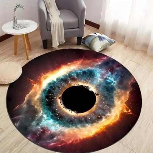 JIEDEDIAM 3D-Gedruckter runder Teppich mit Universum, Galaxie, Schwarzes Loch, Kinderspielmatte, Wohnzimmer, Schlafzimmer, Bodenmatte, Computerzimmer, Stuhl, rutschfeste runde Matte von JIEDEDIAM