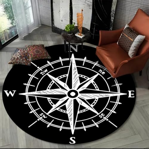 JIEDEDIAM 3D Retro Kompass Serie runder Teppich Wohnzimmer Schlafzimmer Sofa Fußhocker Jungenzimmer Spielzimmer Stuhl Bodenmatte Geschenk von JIEDEDIAM