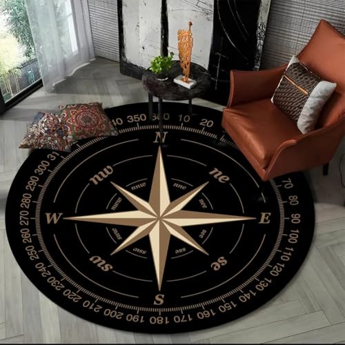 JIEDEDIAM 3D Retro Kompass Serie runder Teppich Wohnzimmer Schlafzimmer Sofa Fußhocker Jungenzimmer Spielzimmer Stuhl Bodenmatte Geschenk von JIEDEDIAM