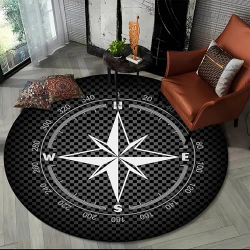 JIEDEDIAM 3D Retro Kompass Serie runder Teppich Wohnzimmer Schlafzimmer Sofa Fußhocker Jungenzimmer Spielzimmer Stuhl Bodenmatte Geschenk von JIEDEDIAM