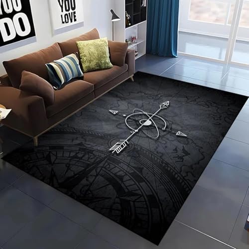 JIEDEDIAM 3D-Retro-Kompass-Weltkarte Teppich für Wohnzimmer Schlafzimmer Sofa Dekoration Küche Fußmatte Kinder Spiel Krabbelmatte von JIEDEDIAM