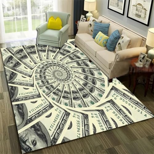 JIEDEDIAM 3D-Teppich mit Dollar- und Euro-Währung, geeignet für die Dekoration von Wohnzimmer, Schlafzimmer, Sofa, Kinderbereich, Krabbelmatte von JIEDEDIAM