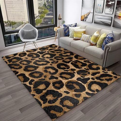 JIEDEDIAM 3D-Teppich mit Leopardenmuster der Wildleoparden-Serie, Wohnzimmer, Schlafzimmer, Kinder, Spielzimmer, Heimdekoration, rutschfeste Fläche, große Bodenmatte von JIEDEDIAM