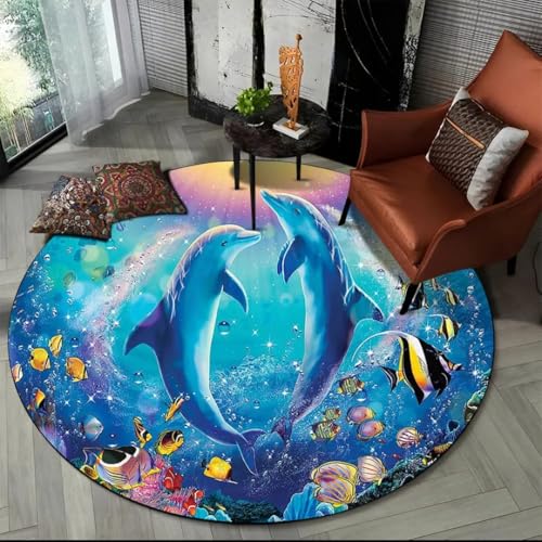 JIEDEDIAM 3D Unterwasserwelt Delfin Schildkröte runder Teppich, Schlafzimmer Wohnzimmer Sofa Tisch Bodenmatte Home Kinderzimmer Spielmatte JIEDEDIAM 3D Unterwasserwelt Delfin Schildkröte runder Teppich, Schlafzimmer Wohnzimmer Sofa Tisch Bodenmatte Home Kinderzimmer Spielmatte von JIEDEDIAM
