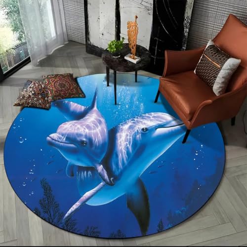 JIEDEDIAM 3D Unterwasserwelt Delfin Schildkröte runder Teppich, Schlafzimmer Wohnzimmer Sofa Tisch Bodenmatte Home Kinderzimmer Spielmatte JIEDEDIAM 3D Unterwasserwelt Delfin Schildkröte runder Teppich, Schlafzimmer Wohnzimmer Sofa Tisch Bodenmatte Home Kinderzimmer Spielmatte von JIEDEDIAM