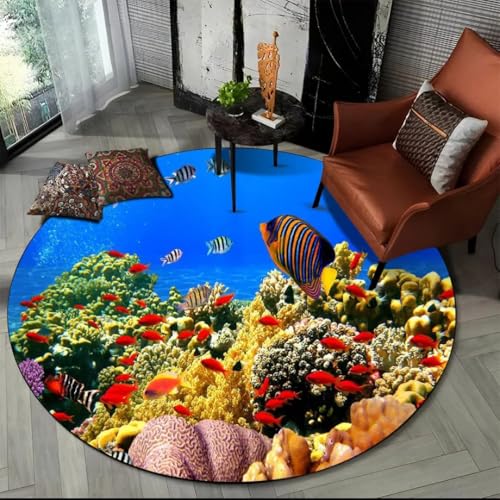 JIEDEDIAM 3D Unterwasserwelt Delfin Schildkröte runder Teppich, Schlafzimmer Wohnzimmer Sofa Tisch Bodenmatte Home Kinderzimmer Spielmatte JIEDEDIAM 3D Unterwasserwelt Delfin Schildkröte runder Teppich, Schlafzimmer Wohnzimmer Sofa Tisch Bodenmatte Home Kinderzimmer Spielmatte von JIEDEDIAM