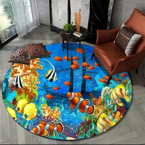 JIEDEDIAM 3D Unterwasserwelt Delfin Schildkröte runder Teppich, Schlafzimmer Wohnzimmer Sofa Tisch Bodenmatte Home Kinderzimmer Spielmatte JIEDEDIAM 3D Unterwasserwelt Delfin Schildkröte runder Teppich, Schlafzimmer Wohnzimmer Sofa Tisch Bodenmatte Home Kinderzimmer Spielmatte von JIEDEDIAM