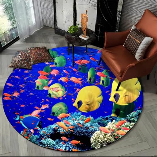 JIEDEDIAM 3D Unterwasserwelt Delfin Schildkröte runder Teppich, Schlafzimmer Wohnzimmer Sofa Tisch Bodenmatte Home Kinderzimmer Spielmatte JIEDEDIAM 3D Unterwasserwelt Delfin Schildkröte runder Teppich, Schlafzimmer Wohnzimmer Sofa Tisch Bodenmatte Home Kinderzimmer Spielmatte von JIEDEDIAM