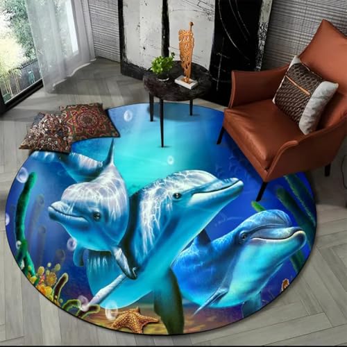 JIEDEDIAM 3D Unterwasserwelt Delfin Schildkröte runder Teppich, Schlafzimmer Wohnzimmer Sofa Tisch Bodenmatte Home Kinderzimmer Spielmatte JIEDEDIAM 3D Unterwasserwelt Delfin Schildkröte runder Teppich, Schlafzimmer Wohnzimmer Sofa Tisch Bodenmatte Home Kinderzimmer Spielmatte von JIEDEDIAM
