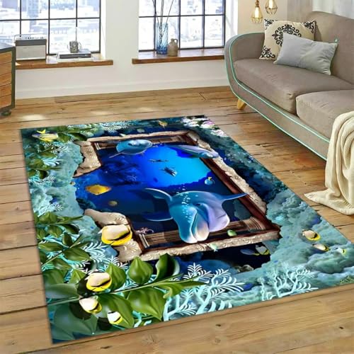 JIEDEDIAM 3D Unterwasserwelt Ozean Hai Delphin Teppich für Schlafzimmer Wohnzimmer Sofa Dekoration Kinder Spiel Bodenmatte JIEDEDIAM 3D Unterwasserwelt Ozean Hai Delphin Teppich für Schlafzimmer Wohnzimmer Sofa Dekoration Kinder Spiel Bodenmatte von JIEDEDIAM