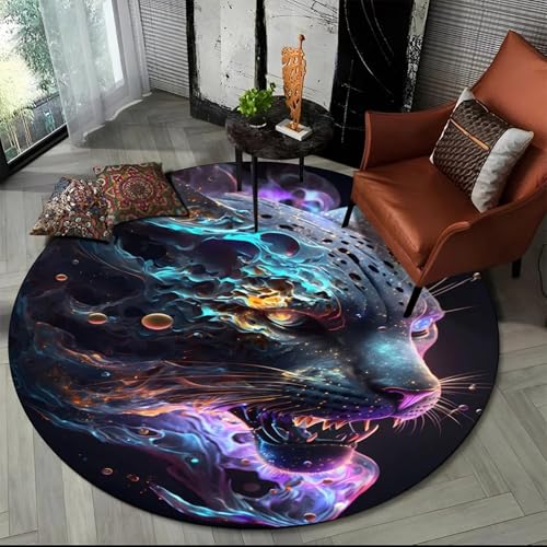 JIEDEDIAM 3D-Wildtier-Tier-Tiger-Löwe-Leopard-runde Teppich für Wohnzimmer-Schlafzimmer-Kinderdekoration Haustierbereich rutschfeste Matte von JIEDEDIAM