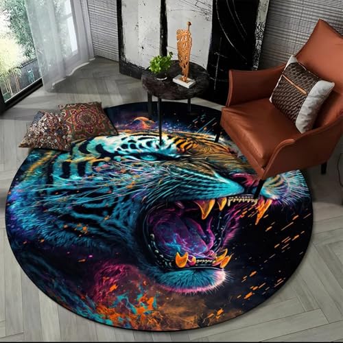 JIEDEDIAM 3D-Wildtier-Tier-Tiger-Löwe-Leopard-runde Teppich für Wohnzimmer-Schlafzimmer-Kinderdekoration Haustierbereich rutschfeste Matte von JIEDEDIAM