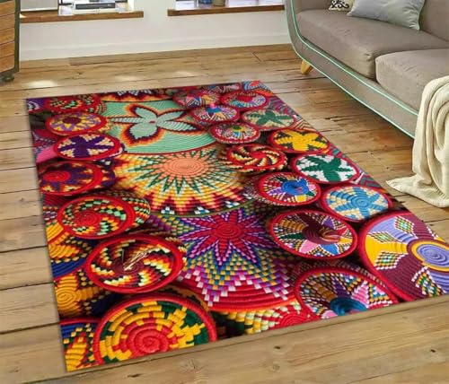 JIEDEDIAM 3D äthiopischer bunter floraler gewebter Kunstkorb-Mandala-Teppich für Wohnzimmer, Schlafzimmer, Dekoration, Sofa, Fußmatte von JIEDEDIAM