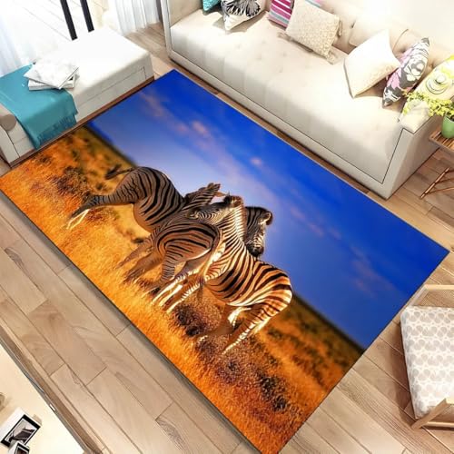 JIEDEDIAM Afrikanischer Grasland-Zebra-Wildtier-Teppich, geeignet für Wohnzimmer, Schlafzimmer, Küchendekoration, rutschfeste Bodenmatte für Kinder von JIEDEDIAM