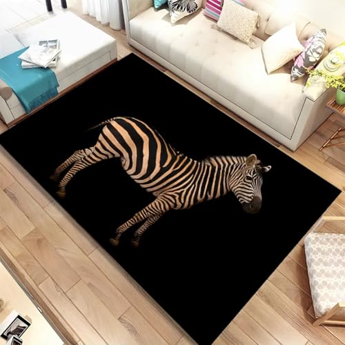 JIEDEDIAM Afrikanischer Grasland-Zebra-Wildtier-Teppich, geeignet für Wohnzimmer, Schlafzimmer, Küchendekoration, rutschfeste Bodenmatte für Kinder von JIEDEDIAM