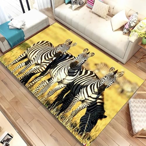 JIEDEDIAM Afrikanischer Grasland-Zebra-Wildtier-Teppich, geeignet für Wohnzimmer, Schlafzimmer, Küchendekoration, rutschfeste Bodenmatte für Kinder von JIEDEDIAM