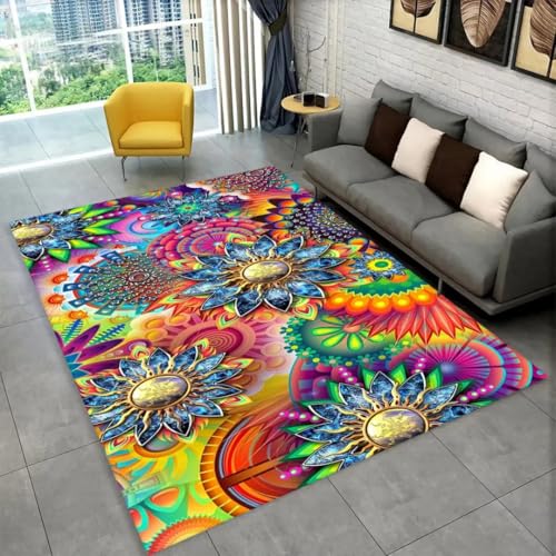 JIEDEDIAM Böhmische Mandala-geometrische Teppiche, geeignet für die Dekoration von Wohnzimmern, Schlafzimmern, Sofas, Fußmatten und Kinder-Anti-Rutsch-Fußmatten von JIEDEDIAM