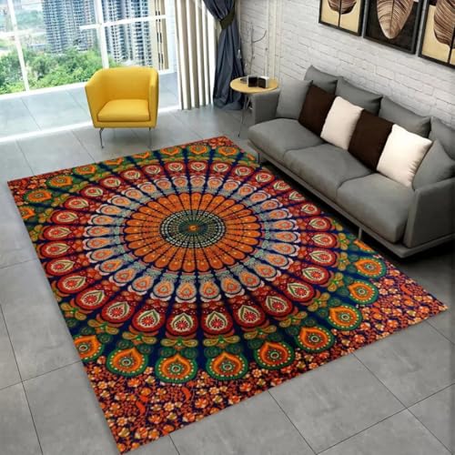 JIEDEDIAM Böhmische Mandala-geometrische Teppiche, geeignet für die Dekoration von Wohnzimmern, Schlafzimmern, Sofas, Fußmatten und Kinder-Anti-Rutsch-Fußmatten von JIEDEDIAM