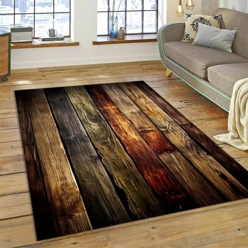 JIEDEDIAM Bunter 3D-Teppich mit Holzmaserung, Wohnzimmer-Heimdekoration, Schlafzimmer, Flur, rutschfeste Matte, Hotel-Couchtisch, weiche Bodenmatte von JIEDEDIAM