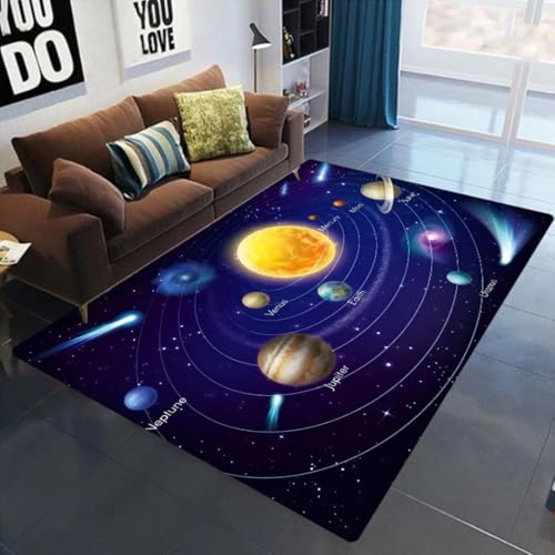 JIEDEDIAM Cartoon Weltraum Planet Sonnensystem 3D-Druck Teppich Schlafzimmer Wohnzimmer Kinderzimmer Spielzimmer Computerstuhl rotierende Bodenmatte von JIEDEDIAM