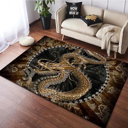 JIEDEDIAM Drachenmuster Yin Yang Drache Tiger Teppich, Wohnzimmer Schlafzimmer Sofa Couchtisch Großflächiger Teppich Waschbares Badezimmer rutschfeste Matte von JIEDEDIAM