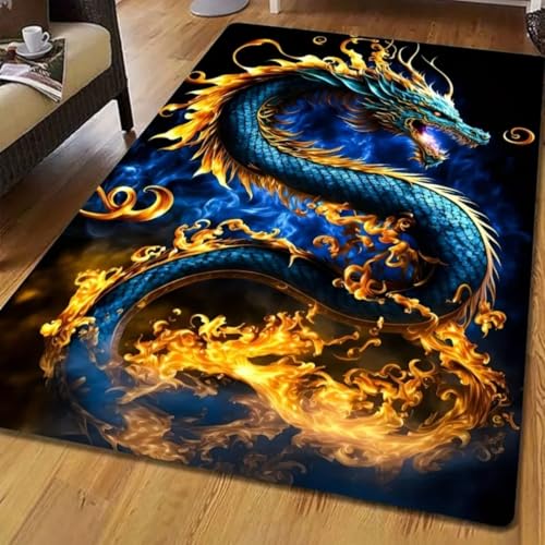 JIEDEDIAM Feuerdrache-Kunstmuster, Tierwolf, großer Teppich für Wohnzimmer, Dekoration, Sofa, Tisch, Balkon, Lange Bodenmatte, rutschfeste Fußmatte von JIEDEDIAM
