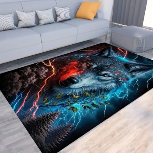 JIEDEDIAM Feuerdrache-Kunstmuster, Tierwolf, großer Teppich für Wohnzimmer, Dekoration, Sofa, Tisch, Balkon, Lange Bodenmatte, rutschfeste Fußmatte von JIEDEDIAM