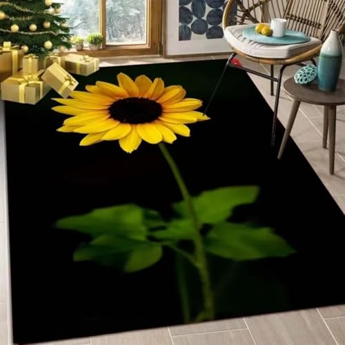 JIEDEDIAM Frühlings-Camping-Teppich mit Goldener Sonnenblume, Moderne Wohnkultur, rutschfeste, waschbare Fußmatte, Wohnzimmer, Schlafzimmer, Eingangsbereich, Bodenmatte von JIEDEDIAM