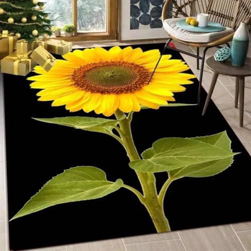 JIEDEDIAM Frühlings-Camping-Teppich mit Goldener Sonnenblume, Moderne Wohnkultur, rutschfeste, waschbare Fußmatte, Wohnzimmer, Schlafzimmer, Eingangsbereich, Bodenmatte von JIEDEDIAM