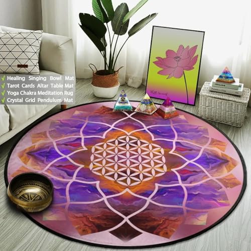 JIEDEDIAM Galaxy Mandala Blume des Lebens Runder Teppich Reiki Psychedelic Meditation Yoga Matte Kristallgitter Magischer Altar Tarot Matte von JIEDEDIAM