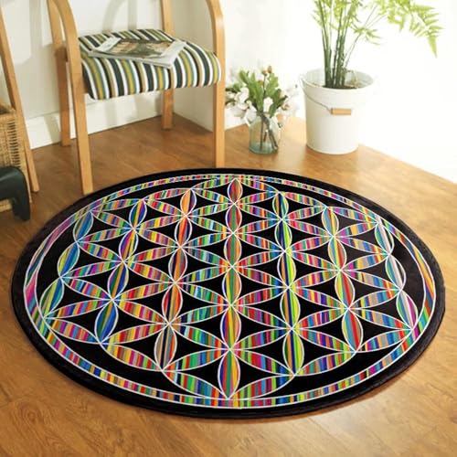 JIEDEDIAM Galaxy Mandala Blume des Lebens Runder Teppich Reiki Psychedelic Meditation Yoga Matte Kristallgitter Magischer Altar Tarot Matte von JIEDEDIAM