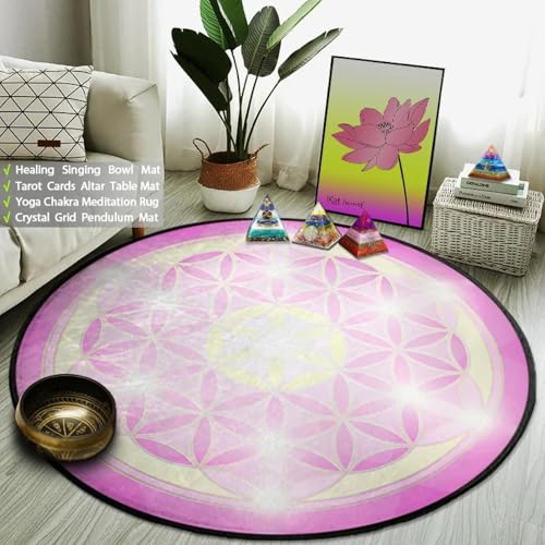 JIEDEDIAM Galaxy Mandala Blume des Lebens Runder Teppich Reiki Psychedelic Meditation Yoga Matte Kristallgitter Magischer Altar Tarot Matte von JIEDEDIAM